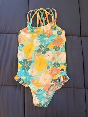Matilda Jane Floral One-Piece Swimsuit - Aqua, Yellow, Coral size 6
